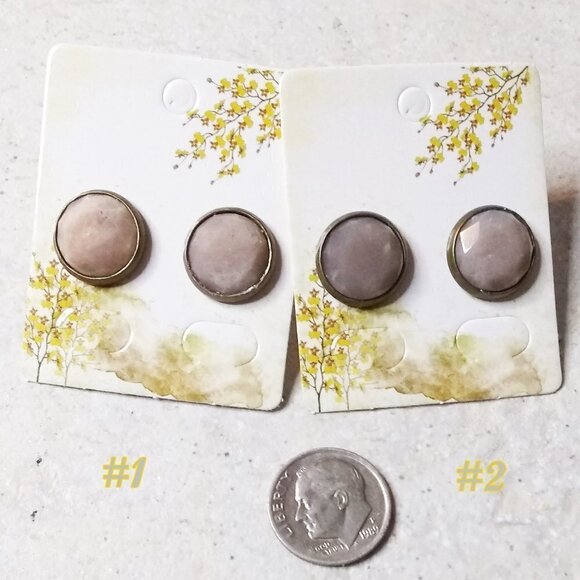 #1 ONLY! Dreamy + Classy! Large Taupe/Beige/Gray Colored Amazonite Post Earrings - Picture 6 of 8